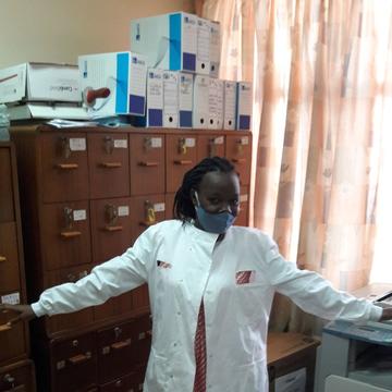 happy researcher in labcoat